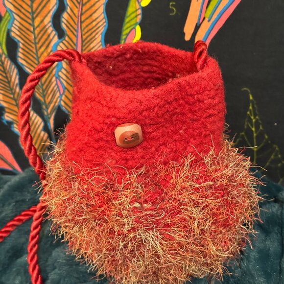 Handmade Crossbody Felted Bag, Fuzzy Eyelash Knit, Red - Picture 3 of 13